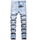 Wholesale Blue Street Wear Ripped Hole Elastic Denim Pants Personalized  Hot Fix Rhinestone Slim Fit Jeans