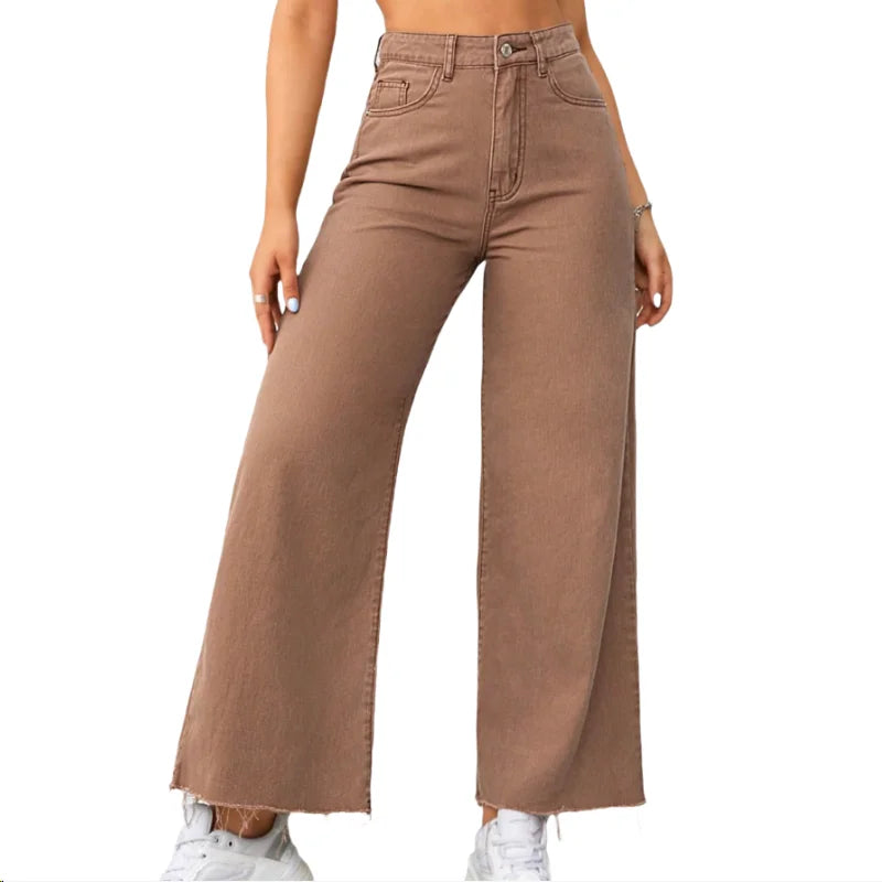 Light Brown High Waist Wide Leg Denim Jeans Women's Baggy Style with Casual Woven Weave Simple Fashion Loose Fit