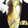 Paisley Silk Men Ties Luxury Yellow Polyester Neckties and Pocket Square Set Mens Cufflinks Neckties Gift for Business
