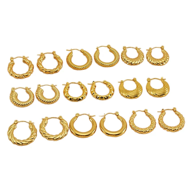 ES1238 Waterproof Non Tarnish Dainty Women's Accessories 18k Gold Plated Stainless Steel Croissant Twisted Hoop Earrings
