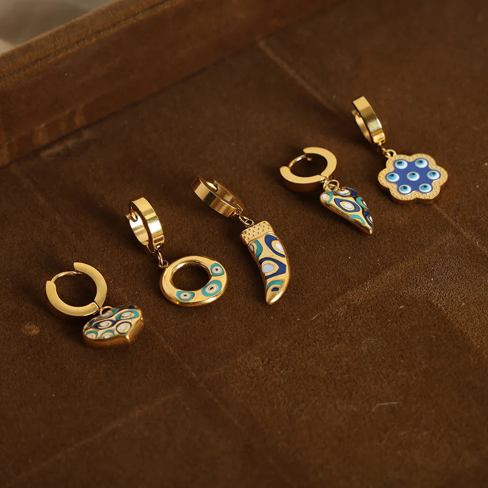 New fashion retro ethnic style titanium steel gold-plated creative geometric glaze earrings personality jewelry female