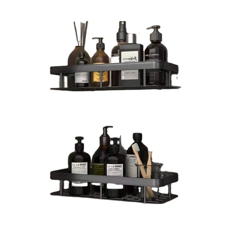 Bathroom Rack Toilet Toilet Wall Perforated / Punch-free Black Rectangular Bathroom Storage Rack