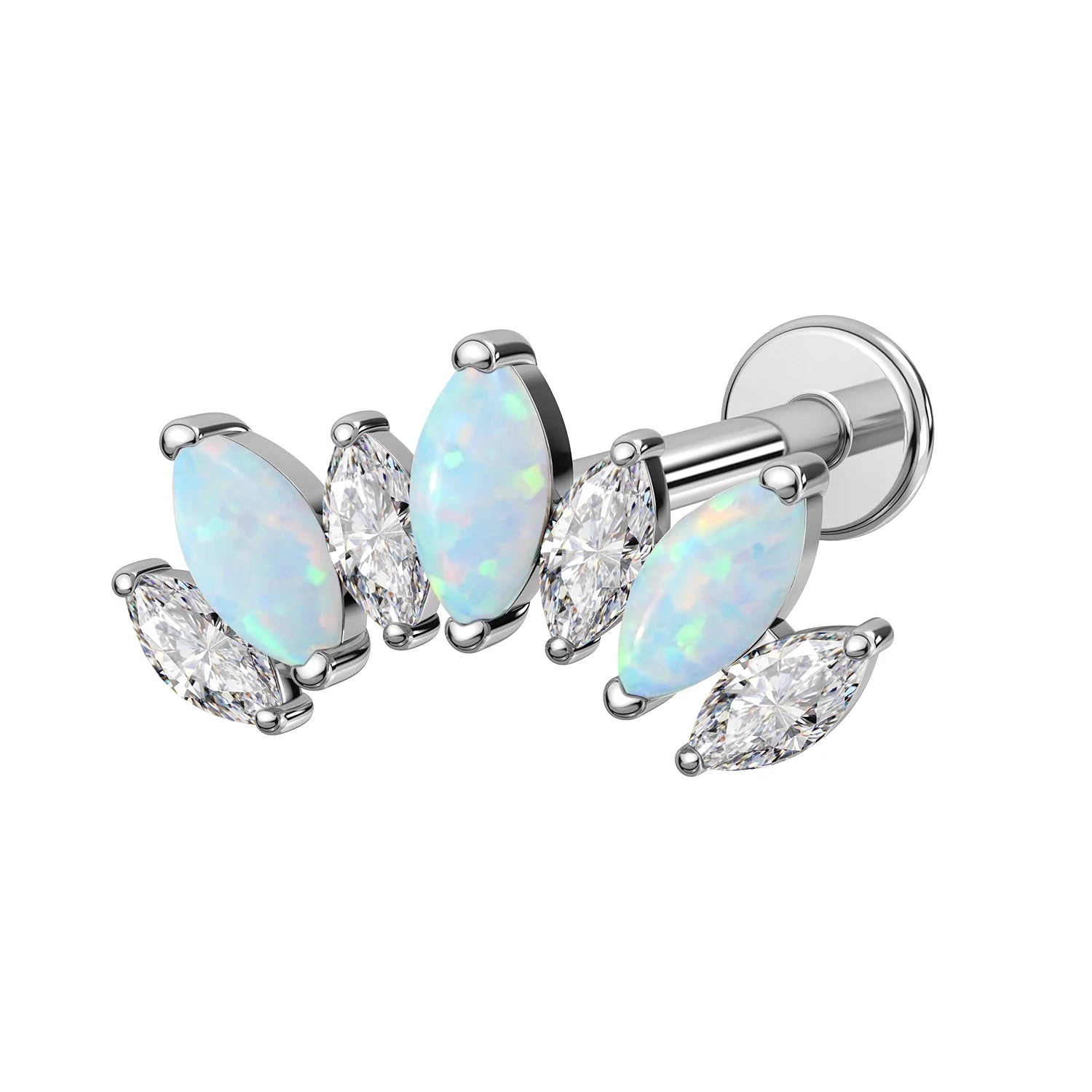 TOPOSH Zircon Marquise Curved Cluster Titanium Labret Stud 8mm Bar Length Internally Threaded Cartilage Earring Helix Conch