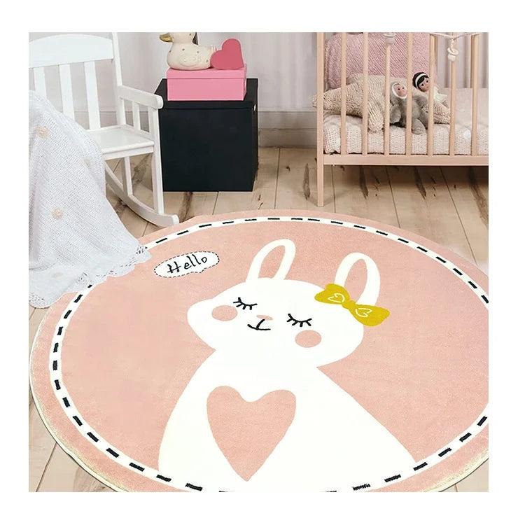 Winter Warmly Soft Faux Fur Floor Rug Kids Play Mat Animal Round Area Rug Nursery Door Mat Round Rug Carpet
