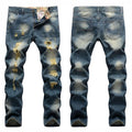 AeeDenim Factory Custom Ripped Jeans Men's Slim Straight Large Size Fashion Korean Style Trend Personality Beggar Long Pants