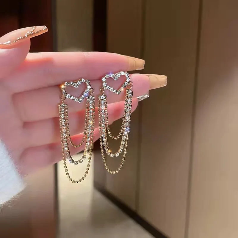 Bohemian Bling Crystal  Multi-layer Pendientes De Mujer 2022 Heart-shaped Rhinestone Earrings