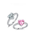 Fashion S925 Sterling Silver Shiny Sweet Heart-shaped Diamond Engagement Ring pink Cubic Zirconia 2 Carat love Ring