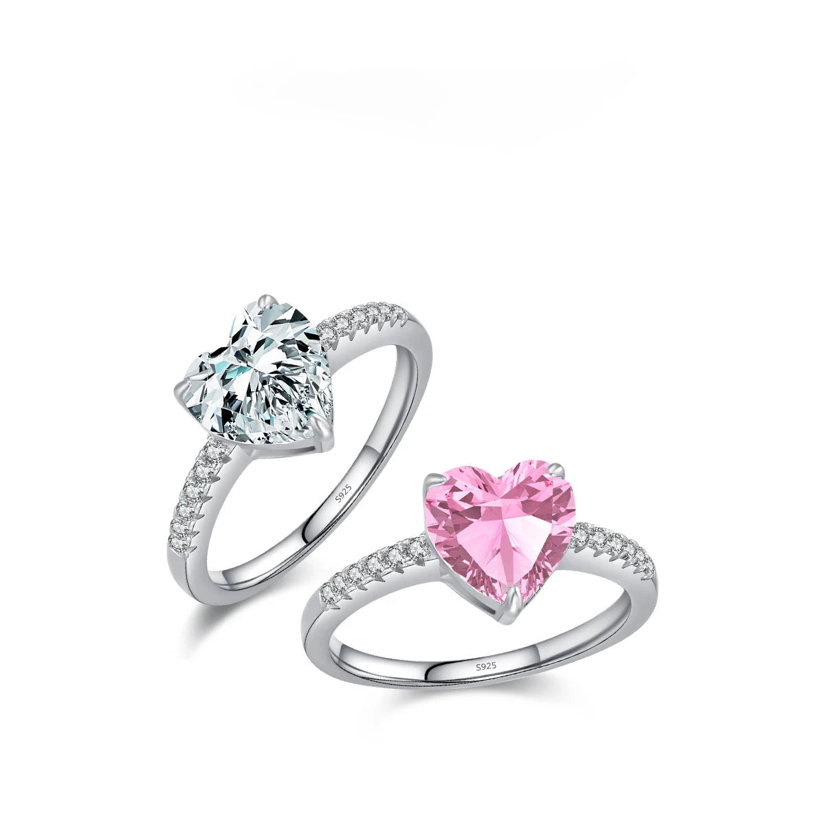 Fashion S925 Sterling Silver Shiny Sweet Heart-shaped Diamond Engagement Ring pink Cubic Zirconia 2 Carat love Ring