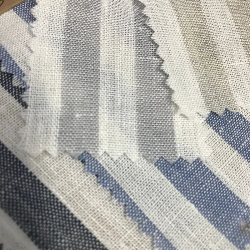 Wholesale Breathable 40% Linen 60% Nylon Cotton Fabric Woven Yarn Dyed Striped Linen Nylon Cotton Blend Fabric for Clothing