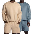 Custom Logo High Quality Pure Cotton Blank Oversized Men's Sweatshirts Crewneck Unisex Jogger Shorts Sweatpants for Men Set