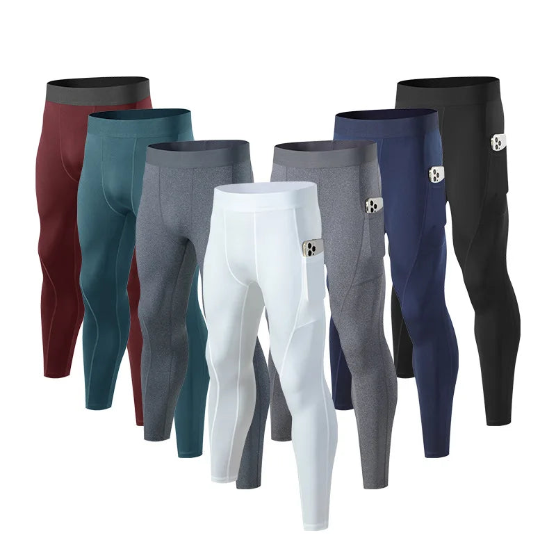 Men's Casual Quick-Drying Fitness Running Training Tights Breathable Elastic Side Flap Pocket Pants for Sports Straight Pattern