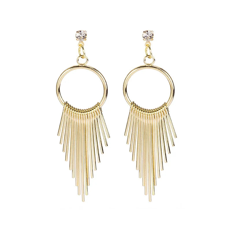 Geometric Metal Tassel Earrings for Women Vintage Trendy Design Zircon Exaggerated Long Earrings Party Jewelry