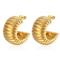 Hip Hop Jewelry No Fade Chunky C Shaped Hoop Earrings 18k Gold Plated Thread Stainless Steel Geometric Earring for Women