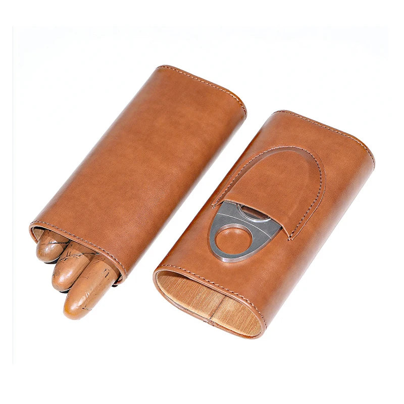 Vanace New Arrival Classic Design Cedar Wooden 3-Cigars Spanish Humidor with Cutter Lacquer and PU Leather Display for Travel