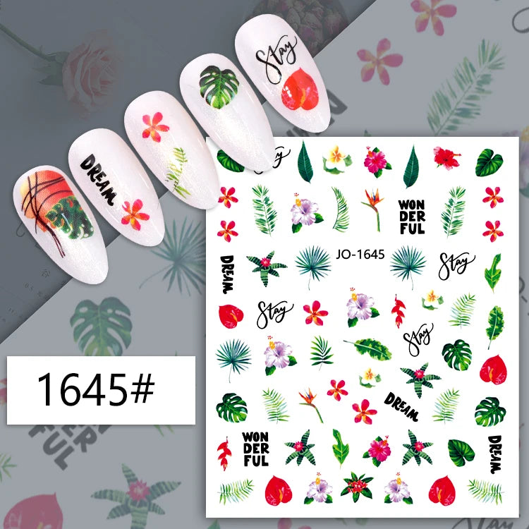 Nail Supplies Flower Leaf Nail Sticker Self-Adhesive Summer 3D Flora Nail Art Sticker