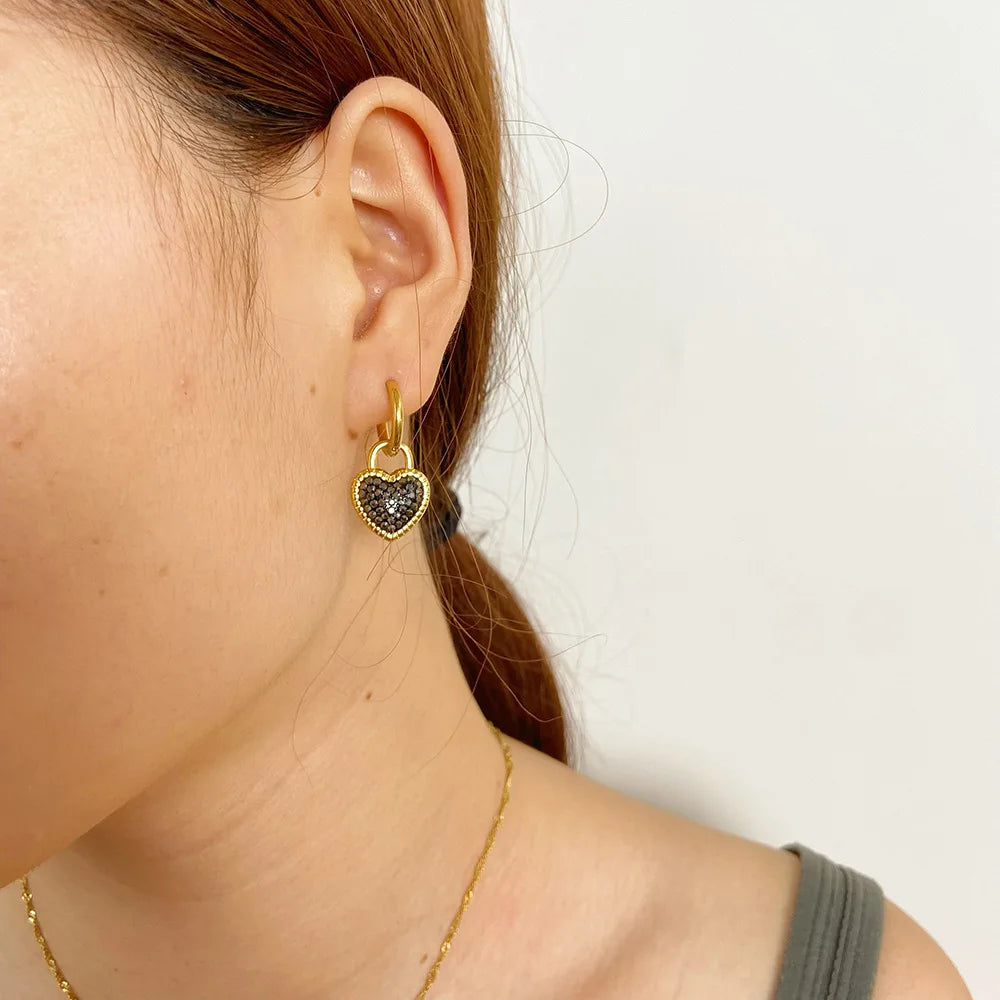 Zooying Black and White Heart 18-karat Gold Plated Stainless Steel Earrings
