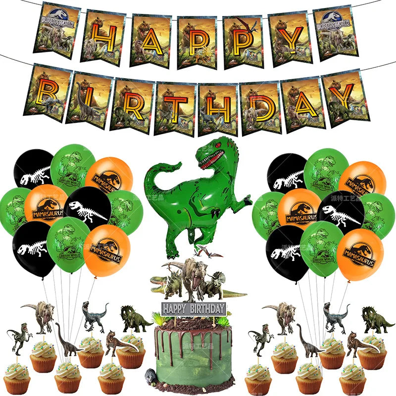 Jurassic World Themed Boy Birthday Party Decorations Set With T Rex Foil Balloons Cake Toppers Dinosaur Jungle Party Celebration