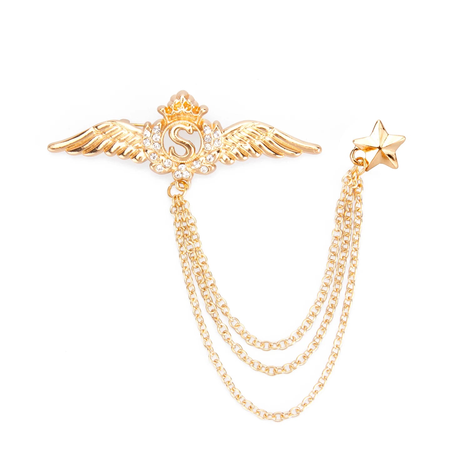 Daili Letter S Gold Winged Brooch Star Pendant Brooch Handmade Lapel Pin Brooch Lapel Pins for Unisex