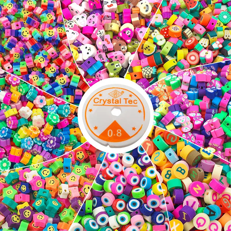 100 Pieces Colorful  Fruit Cartoon  Alphabet Soft Polymer Clay  Beads Mixed Loose Beads