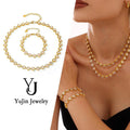 18K Gold PVD Plated Stainless Steel Shiny Zirconia Pave Heart Tennis Chain Necklace Bracelet Set