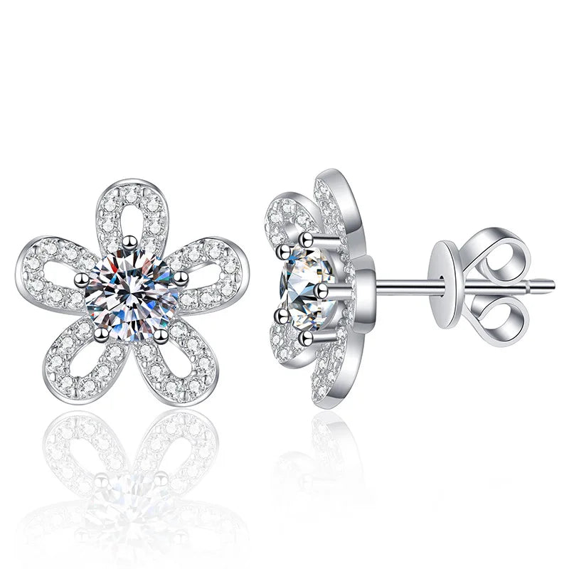 0.5Carat Round Brilliant Cut Moissanite Earrings for Women 925 Sterling Silver Flower Shape 18K White Gold Plated Fine Jewelry