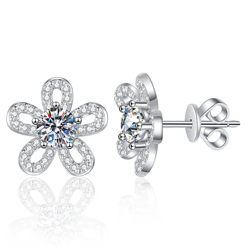 0.5Carat Round Brilliant Cut Moissanite Earrings for Women 925 Sterling Silver Flower Shape 18K White Gold Plated Fine Jewelry