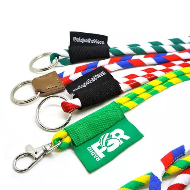 Custom logo Nylon Mix-Color Round Rope Keychain Woven Label Cord Neck String Lanyard Strap with  Metal Swivel Hook