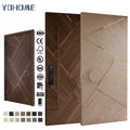 China Door Manufacture Contemporary Design Oak Wood Villa House External Door with Gold Aluminum Trim Strip Timber Plank Doors