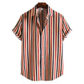 Summer Men's Casual Short Sleeve Polyester Broadcloth Breathable Single Breasted Hip Hop Stripe Shirt