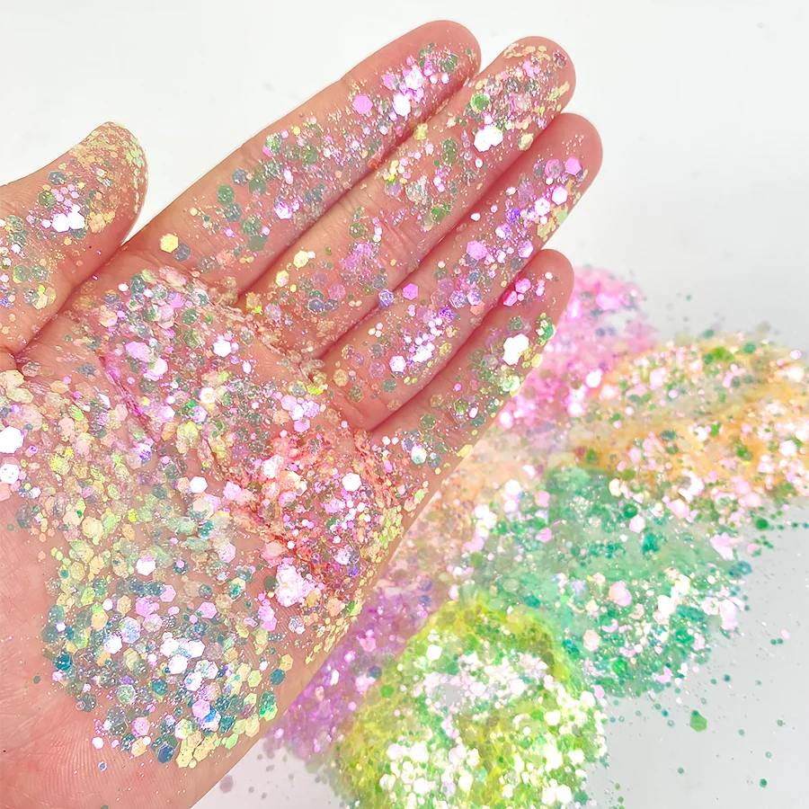 Wholesale Rainbow Color Glitter Mix Iridescent Color Shifting Chunky Glitter Powder for Nail Art Tumblers Craft Slime