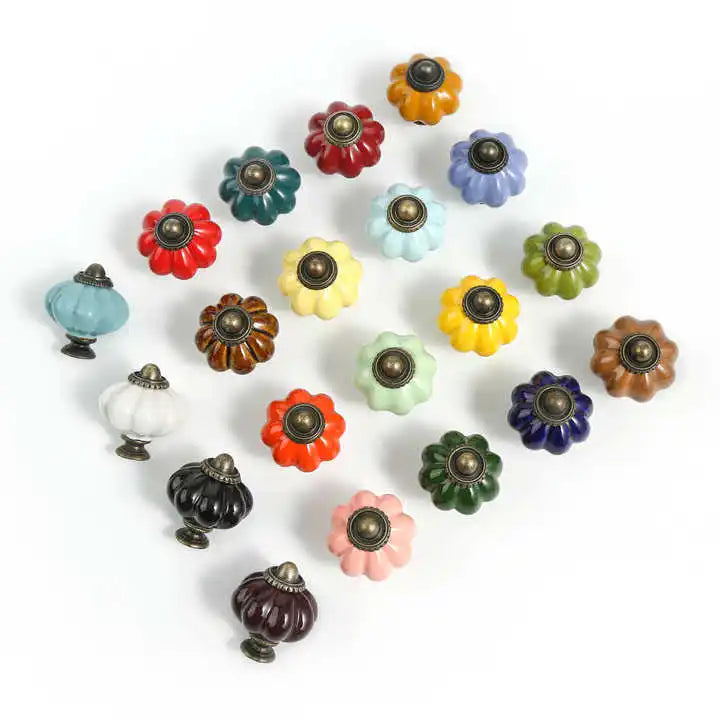 Hot Selling Ceramic Classic Pastoral Cabinet Pumpkin Gold Drawer Pull Wardrobe Furniture Handle Knobs for Dresser Drawer