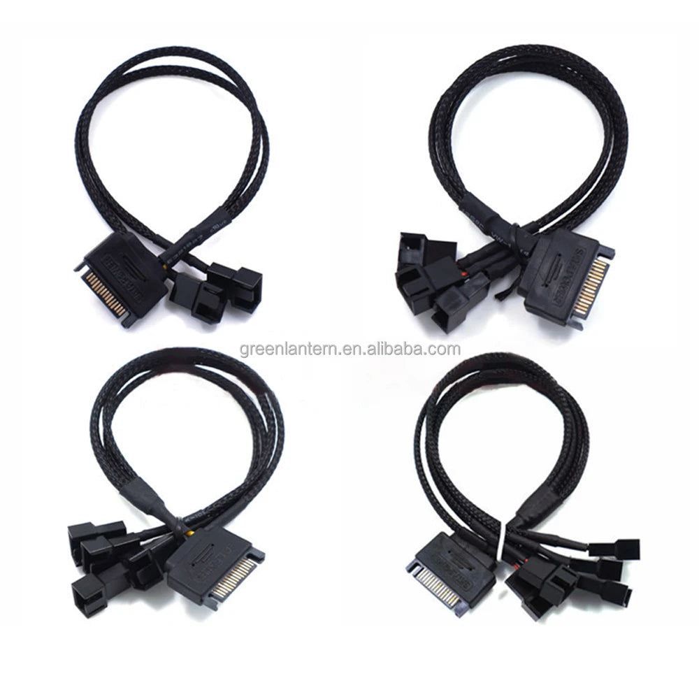 Adapter Cable 15Pin to 3Pin 4Pin Conversion Power to 1/2/3/4 Extension Cables for Computer CPU Host Cooling Fan Connectors