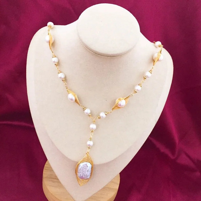 Fashion  Jewelry  Collar De Perlas 14k Gold Plated Women Gift Pearl Pendant Baroque Freshwater Pearl Necklace