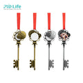 PYD Life RTS Wholesale Sublimation Blank Zinc Alloy Gold/Silver Color Xmas Christmas Decorations Santa Keys with Red Ribbon