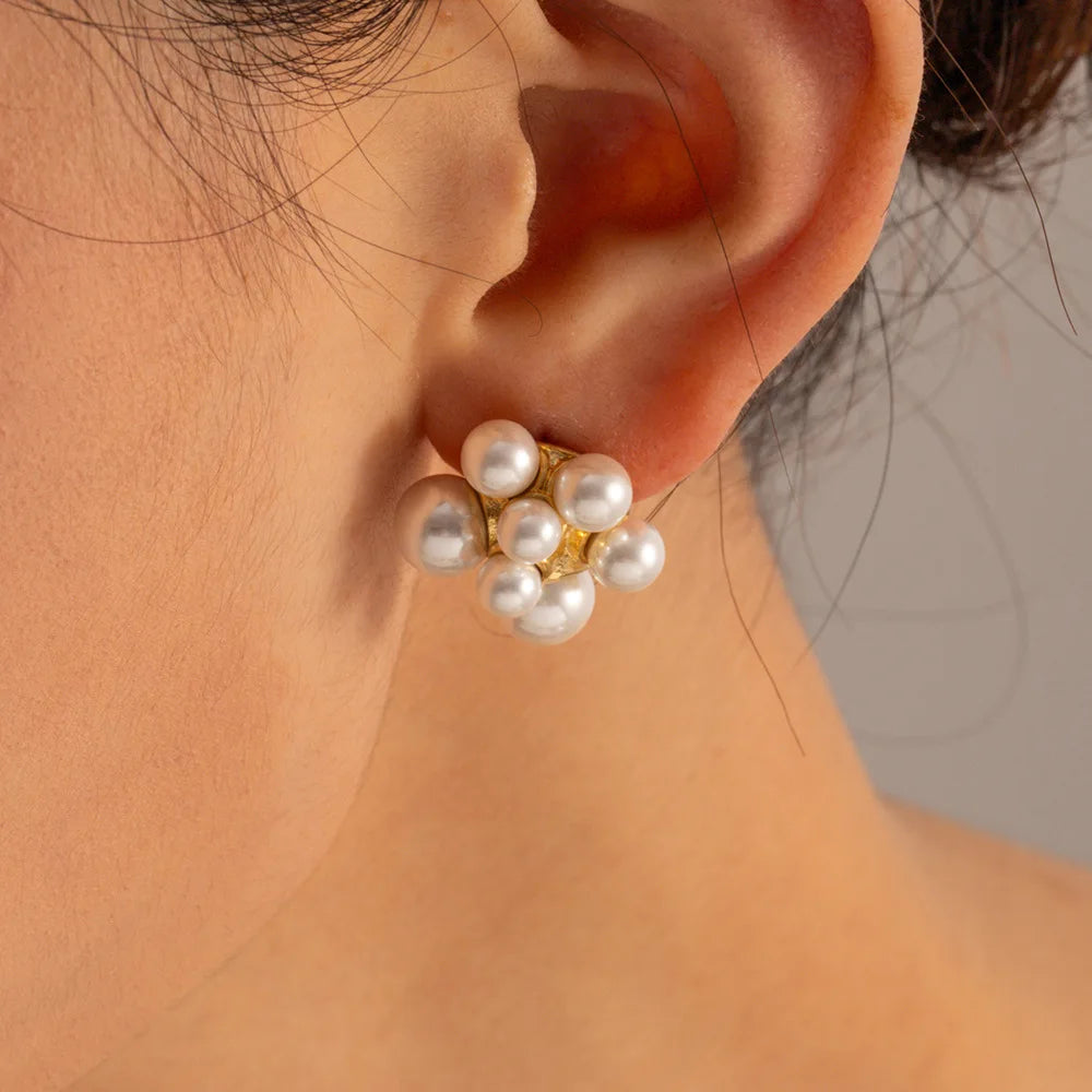 Elegant Peal Fower Unique Stud Earrings Stainless Steel 18K Gold Plating Jewelry Trendy Knot for Woman