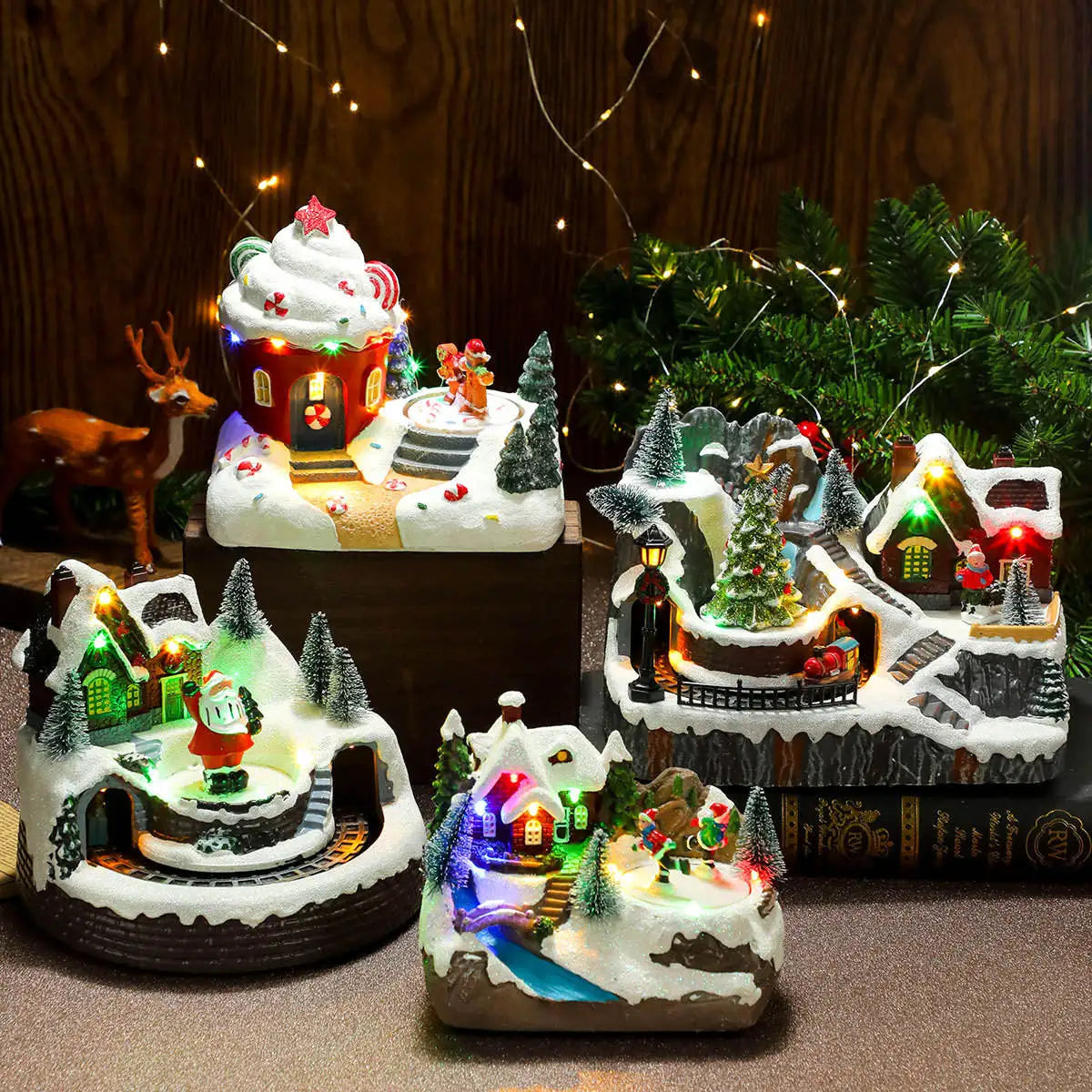 Christmas Rotation Resin Light Music Box Rotating Small Train Decorations Christmas Gifts