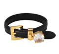 Luxury Waterproof Belt Wristband PVD 18K Gold Plated Anti Tarnish Jewelry CZ Stone Adjustable Leather Bangle Bracelet for Woman