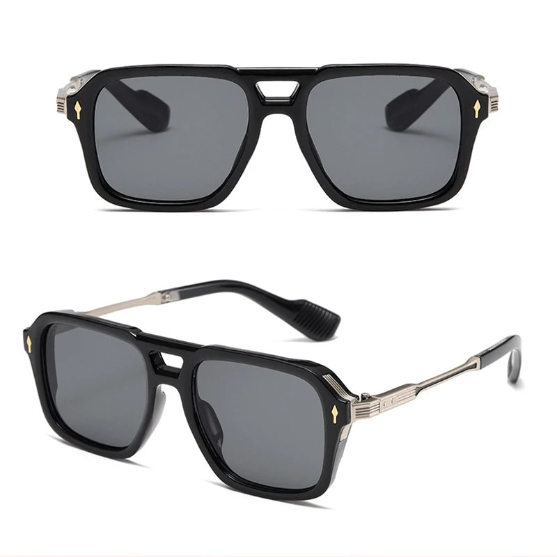Luxury Sunglasses Men Outdoor Sunshade Eye Glasses Double Beam Hollow Square Frame Metal Temples Designer Sun Glasses Women