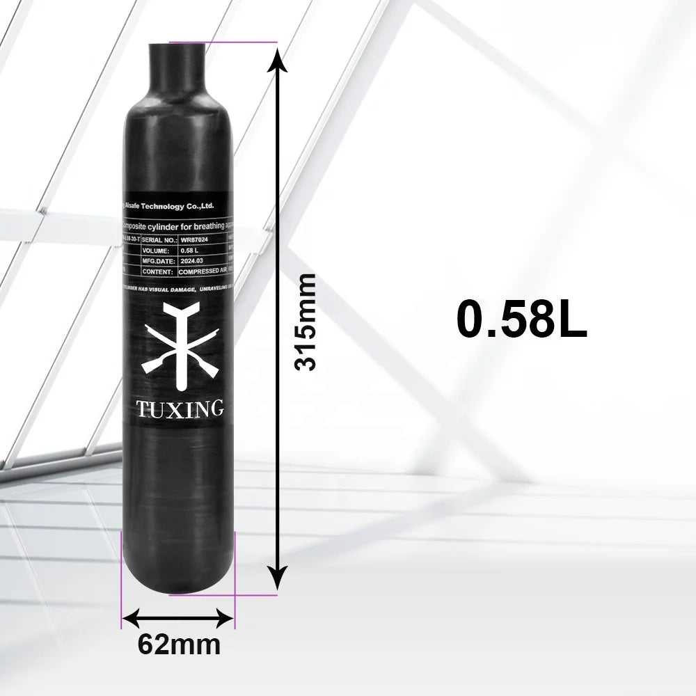 TUXING OEM Wholesale High Pressure 0.58L 580cc 300bar 4500psi 30mpa Paintball Snorkeling PCP Carbon Fiber Gas Cylinder Air Tank