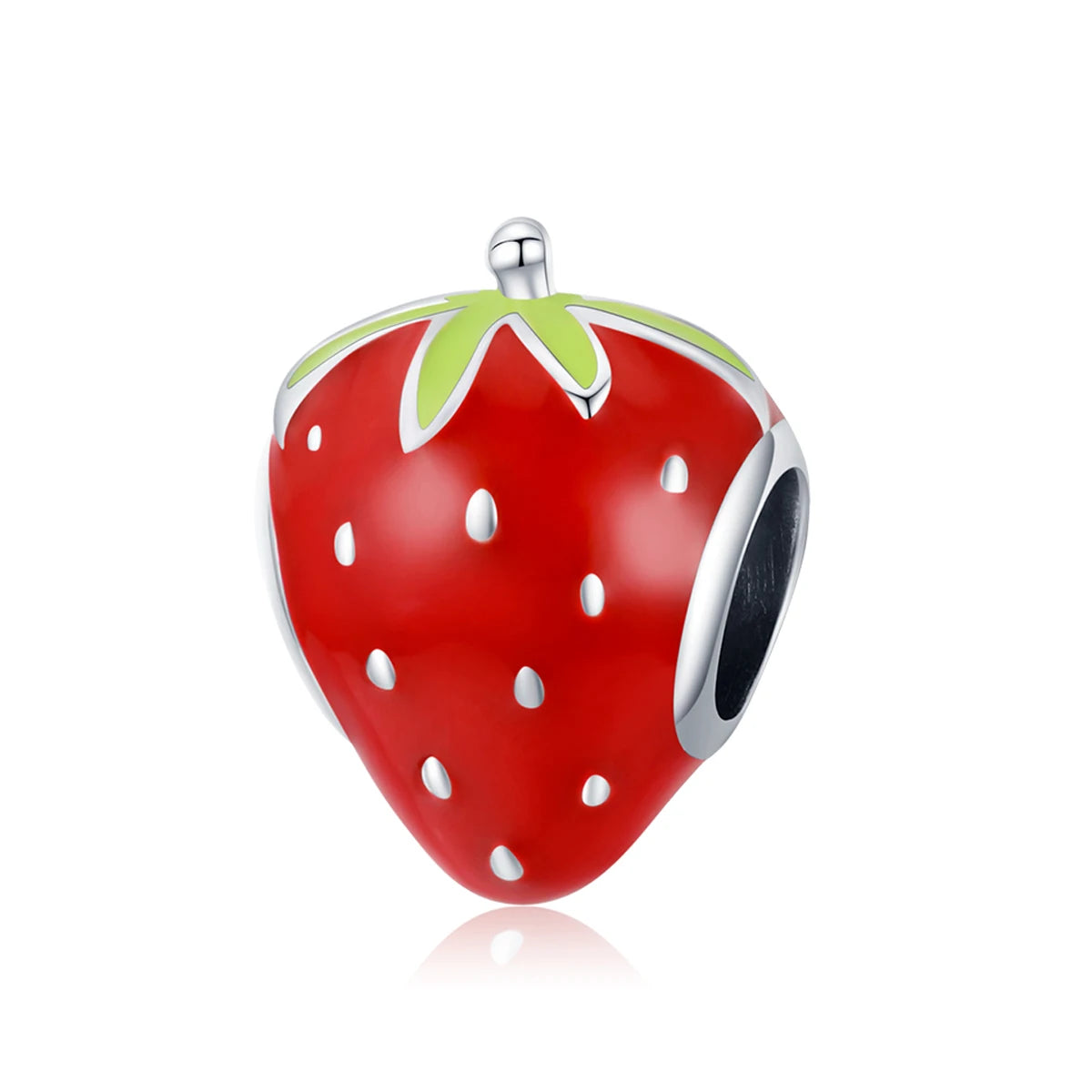 Woman Silver Lovely Strawberry Sweet Fruit Red Enamel 925 Sterling Silver Charm Pendant for Original Bracelet Bangle SCC1839