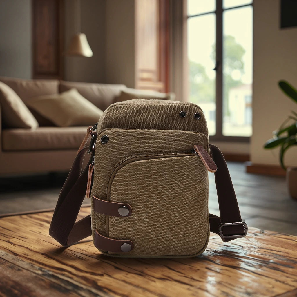 Women's Men's Vintage Canvas Crossbody Bag Small Mini Shoulder Travel Wallet Zipper Polyester Solid Color Leather Postman Style