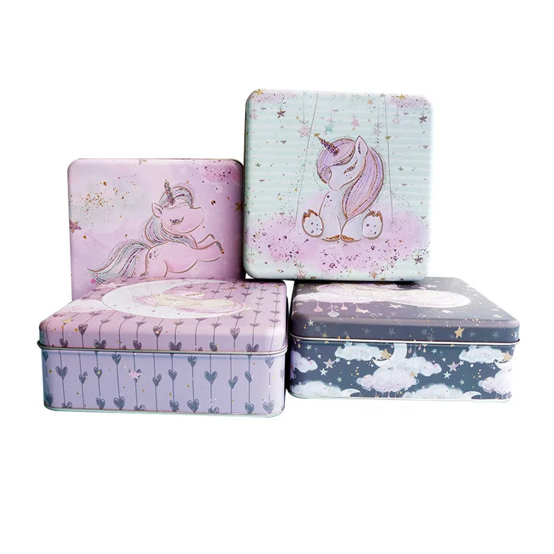 Factory Direct unicorn Cookie Candy square Tin Box Large Moon Cake Tinplate Box Food Grade
