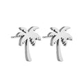 Trendy Non Tarnish 18K Gold Silver Plated Stainless Steel Women Girls Small Coconut Palm Tree Stud Earrings Jewelry