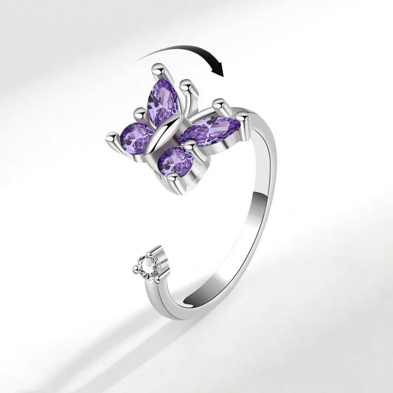 Hot Sale New Adjustable Copper Rotatable butterfly Open Ring Female Version Simple Ins Style Jewelry Ring