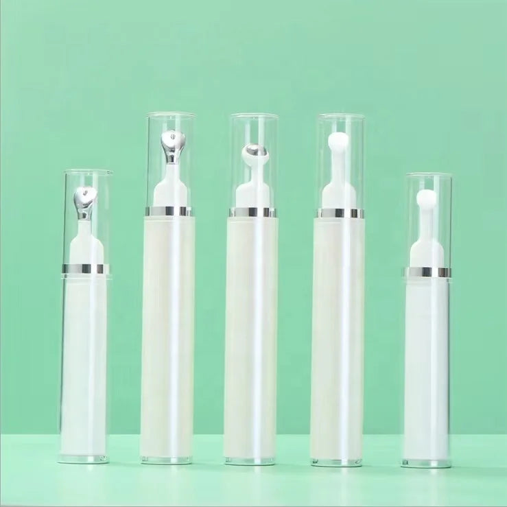 Low MOQ Shiny White As 10ml 15ml Luxury Airless Bottles for Face Cream Lotion Eye Cream Facial Cleanser Screen Printed Roll on