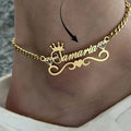 Custom Name Anklet with Crown Diamond Heart 18K Vacuum Gold Plated Stainless Steel Personalized Foot Chain Gift for Women