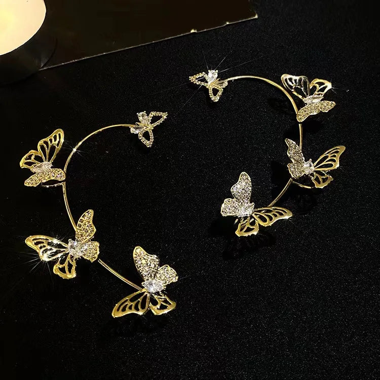 Climb Wrap No Piercing Clip Earrings Shiny Fairy Hollow Butterfly Cuff EF002