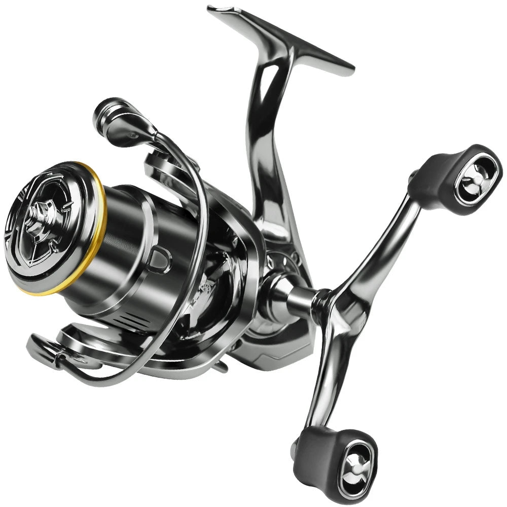 Drop Shipping 5.2:1 High Speed Double Handles 7KG Drag Max Shallow Spool Fishing Spinning Reel for Streaming River Lake Fishing