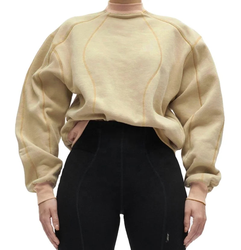 Wholesale Women Sweatshirt Loose-Line Street Style Ralgan Sleeve Crewneck Thickened Sweater Top Stitch Fleece Sweatshirts
