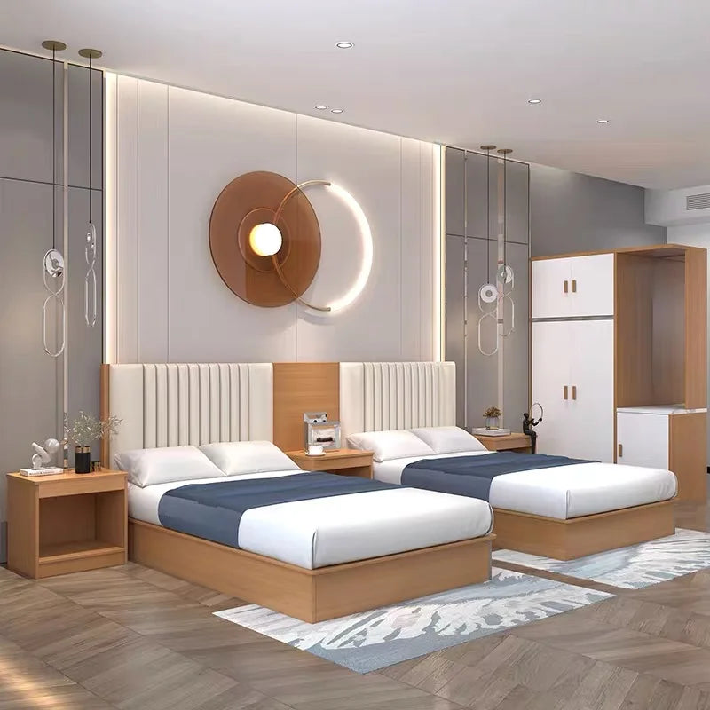 Wooden Platform Double Queen king Size Bed Box Solid Wood Modern Design Hotel Apartment Bedroom Furniture